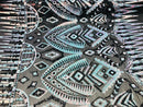 Two Tone 4 Way Stretch - Aqua / Black - Tribal Pattern Design Sequins Mesh Fabric Sold By Yard