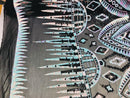 Two Tone 4 Way Stretch - Aqua / Black - Tribal Pattern Design Sequins Mesh Fabric Sold By Yard