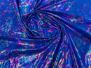 Polka Dot Foil Fabric - Rainbow on Royal Blue - Iridescent Polka Dot Design on Spandex Fabric