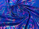 Polka Dot Foil Fabric - Rainbow on Royal Blue - Iridescent Polka Dot Design on Spandex Fabric
