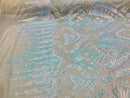 Two Tone 4 Way Stretch - Iridescent White - Tribal Pattern Design Sequins Mesh Fabric Sold By Yard