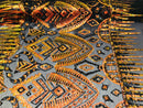 Two Tone 4 Way Stretch - Orange / Yellow - Tribal Pattern Design Sequins Mesh Fabric Sold By Yard