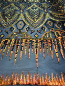 Two Tone 4 Way Stretch - Orange / Yellow - Tribal Pattern Design Sequins Mesh Fabric Sold By Yard