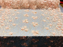 3D Floral Design - Peach - Embroidered 3D Flowers on Triangle Net Mesh Sold By The Yard