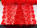 3D Floral Design - Red - Embroidered 3D Flowers on Triangle Net Mesh Sold By The Yard