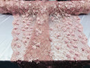 3D Floral Design - Dusty Rose - Embroidered 3D Flowers on Triangle Net Mesh Sold By The Yard