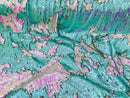 Two Tone Reversible - Iridescent Pink / Aqua - 2 Way Stretch Shiny Sequins Fabric By The Yard