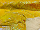 Two Tone Reversible - Yellow - 2 Way Stretch Iridescent Sequins Fabric By The Yard