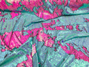 Two Tone Reversible - Hot Pink/Baby Blue 2 Way Stretch Iridescent Shiny Sequins Fabric By The Yard
