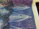 Fringe Sequins - Iridescent Blue - Dangle 4 Way Stretch Fancy Sequins Fabric Sold By The Yard