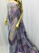 Fringe Sequins - Iridescent Blue - Dangle 4 Way Stretch Fancy Sequins Fabric Sold By The Yard