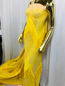 Fringe Sequins - Yellow - Dangle 4 Way Stretch Fancy Sequins Fabric Sold By The Yard