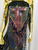 Fringe Sequins - Rainbow - Dangle 4 Way Stretch Fancy Sequins Fabric Sold By The Yard