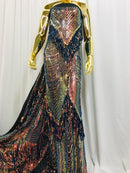 Fringe Sequins - Rainbow - Dangle 4 Way Stretch Fancy Sequins Fabric Sold By The Yard