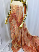 Fringe Sequins - Iridescent Orange - Dangle 4 Way Stretch Fancy Sequins Fabric Sold By The Yard