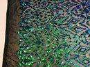 Shiny Pattern Sequins - Jade Blue / Green - 4 Way Stretch Multi Pattern Net Design Fabric