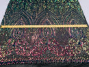 Shiny Pattern Sequins - Iridescent Rainbow - 4 Way Stretch Multi Pattern Net Design Fashion Fabric