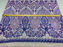 Shiny Pattern Sequins - Iridescent Lilac - 4 Way Stretch Multi Pattern Net Design Fashion Fabric