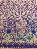 Shiny Pattern Sequins - Iridescent Lilac - 4 Way Stretch Multi Pattern Net Design Fashion Fabric