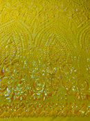 Shiny Pattern Sequins - Yellow - 4 Way Stretch Multi Pattern Net Design Fashion Fabric