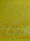 Shiny Pattern Sequins - Yellow - 4 Way Stretch Multi Pattern Net Design Fashion Fabric
