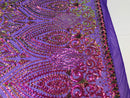 Shiny Pattern Sequins - Iridescent Purple / Gold Mesh 4 Way Stretch Multi Pattern Net Design Fabric