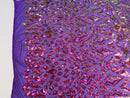 Shiny Pattern Sequins - Iridescent Purple / Gold Mesh 4 Way Stretch Multi Pattern Net Design Fabric