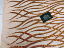 Wavy Line Sequins - Orange / Nude - 4 Way Stretch Iridescent Pattern with Net Design Fashion Fabric