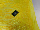 Wavy Line Sequins - Yellow - 4 Way Stretch Iridescent Pattern with Net Design Fashion Fabric