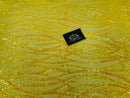 Wavy Line Sequins - Yellow - 4 Way Stretch Iridescent Pattern with Net Design Fashion Fabric