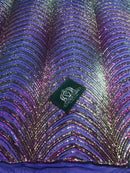 Sequins in Lines - Purple / Gold - Iridescent 4 Way Stretch Two Tone Color Design Sequins Fabric