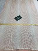 Sequins in Lines - White / Nude Mesh - Iridescent 4 Way Stretch Two Tone Color Design Sequins Fabric