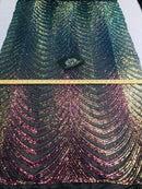 Sequins in Lines - Rainbow - Iridescent 4 Way Stretch Two Tone Color Design Sequins Fabric