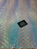 Sequins in Lines - Aqua - Iridescent 4 Way Stretch Two Tone Color Design Sequins Fabric