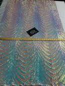 Sequins in Lines - Aqua - Iridescent 4 Way Stretch Two Tone Color Design Sequins Fabric