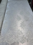 Flower Lace Fabric - Floral Clusters Embroidered Lace Mesh Fabric - 25 Yard Roll