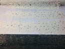 3D Beaded Peacock Feathers - Ivory - Vegas Design Embroidered Sequins and Beads On a Mesh Lace Fabric (Choose The Panels)