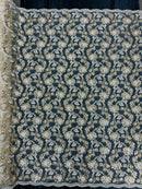 Corded Sequins Flower Lace - Ivory / Gold - Corded Floral Lace With Sequins Sold By Yard