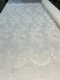 Lace Sequins Fabric - Corded Flower Embroidery Design Mesh Fabric - 25 Yard Roll