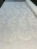 Lace Sequins Fabric - Corded Flower Embroidery Design Mesh Fabric - 25 Yard Roll