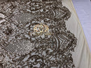 Sequins - Champagne - 4 Way Stretch Fancy Fabric Embroidered On Mesh Sold By The Yard