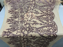 Two Tone Sequins - Dusty Rose/ Nude - 4 Way Stretch Fancy Design Mesh Fabric Sold By The Yard