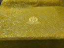 Iridescent Sequins - Yellow - 4 Way Stretch Damask Design Fabric On Stretch Mesh By The Yard