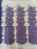 3D Beaded Peacock Feathers - Vegas Design Embroidered Sequins and Beads On a Mesh Lace Fabric - 15 Yard Roll