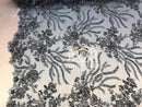Beaded - Multi Color - Fancy Flower Design Sequins Fabric with Beads Sold By The Yard