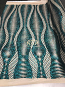 4 Way Stretch - Teal  - Horizontal Line Design Sequins On Stretch Mesh By The Yard