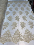 Flower Lace Fabric - Floral Clusters Embroidered Lace Mesh Fabric - 25 Yard Roll