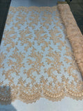 Lace Sequins Fabric - Corded Flower Embroidery Design Mesh Fabric - 25 Yard Roll