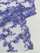 3D Lace Flower Fabric - Lilac - Embroidered Sequins and 3D Floral Patterns on Lace By Yard