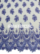 Round Flower Beaded Fabric - Lilac - Embroidered Fashion Design Beads and Sequins On Mesh by The Yard